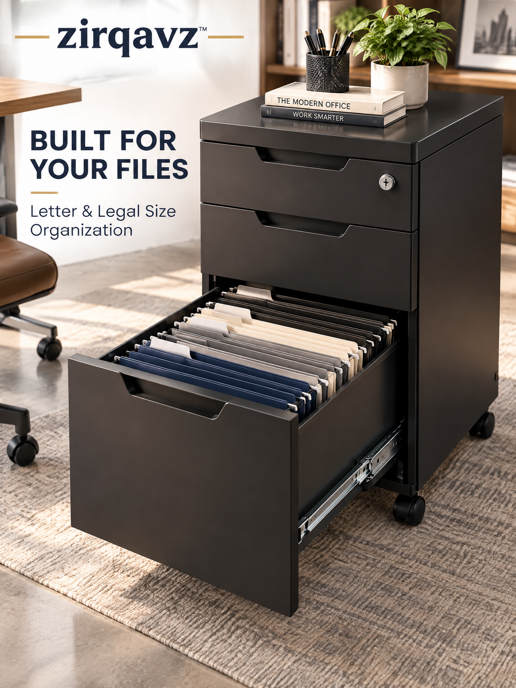 zirqavz™ FileCore 3-Drawer Mobile File Cabinet