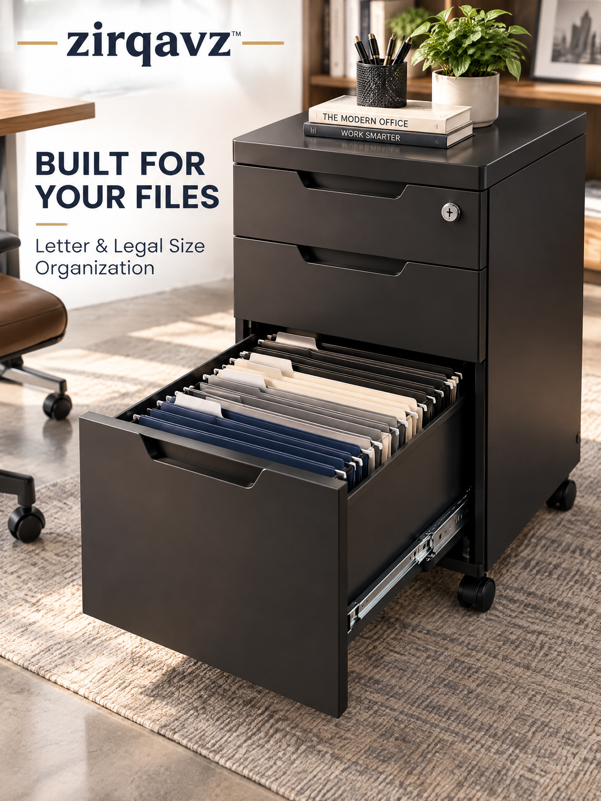 zirqavz™ FileCore 3-Drawer Mobile File Cabinet