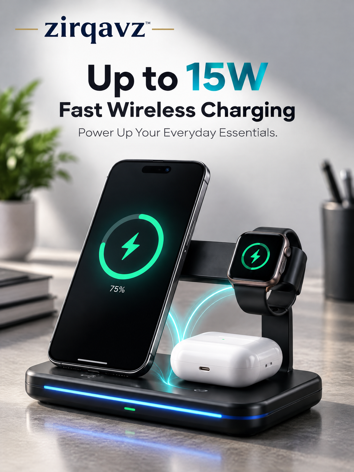 zirqavz™ PowerDock 3-in-1 Wireless Charging Station