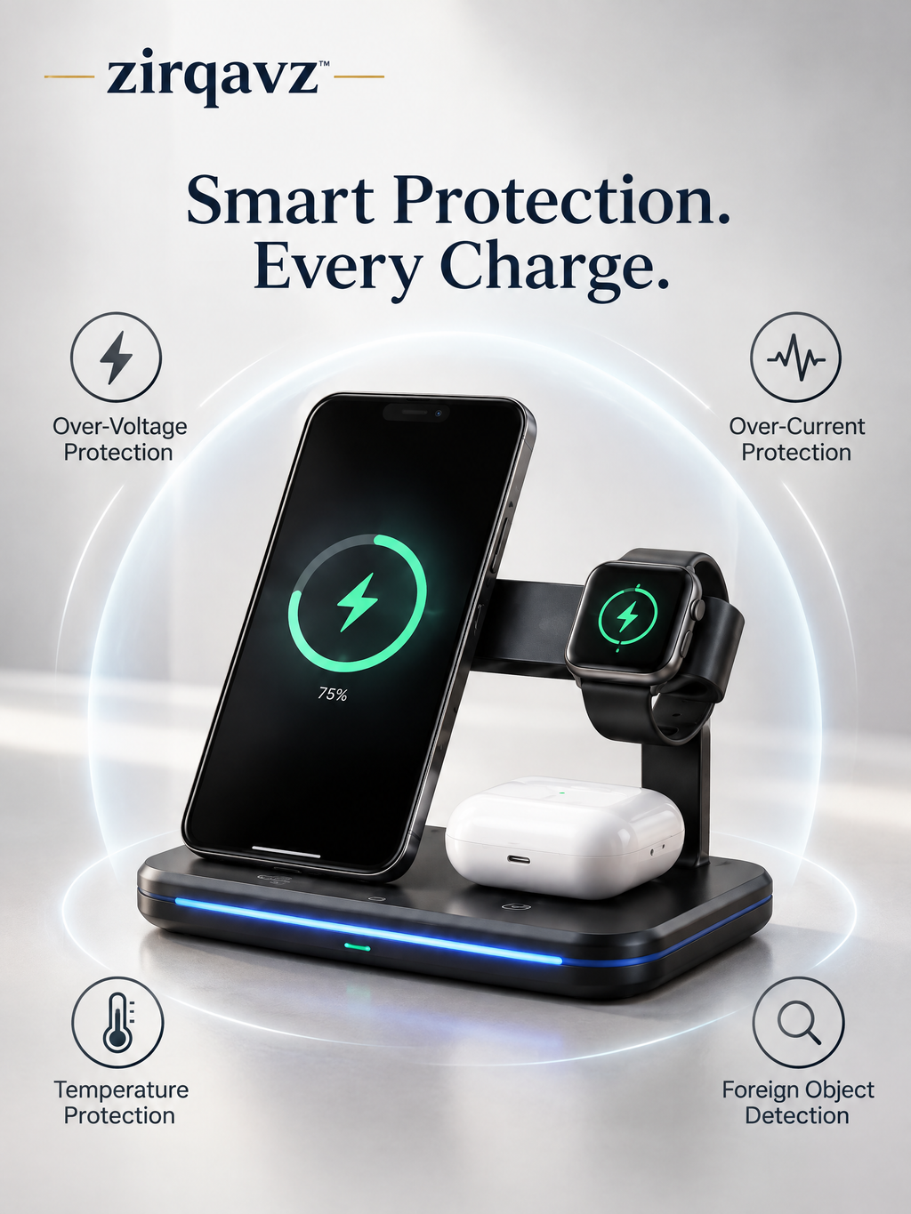 zirqavz™ PowerDock 3-in-1 Wireless Charging Station