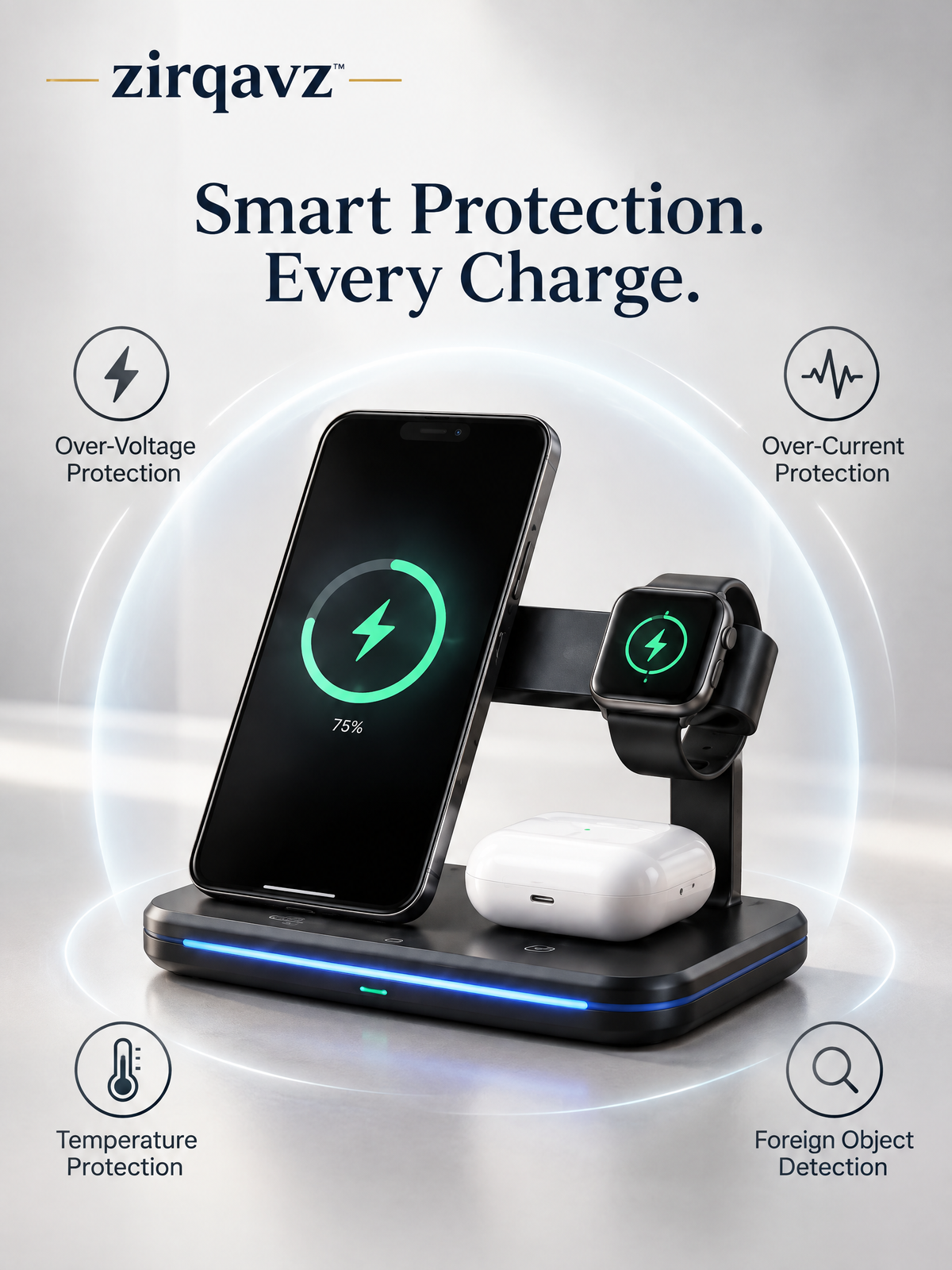 zirqavz™ PowerDock 3-in-1 Wireless Charging Station