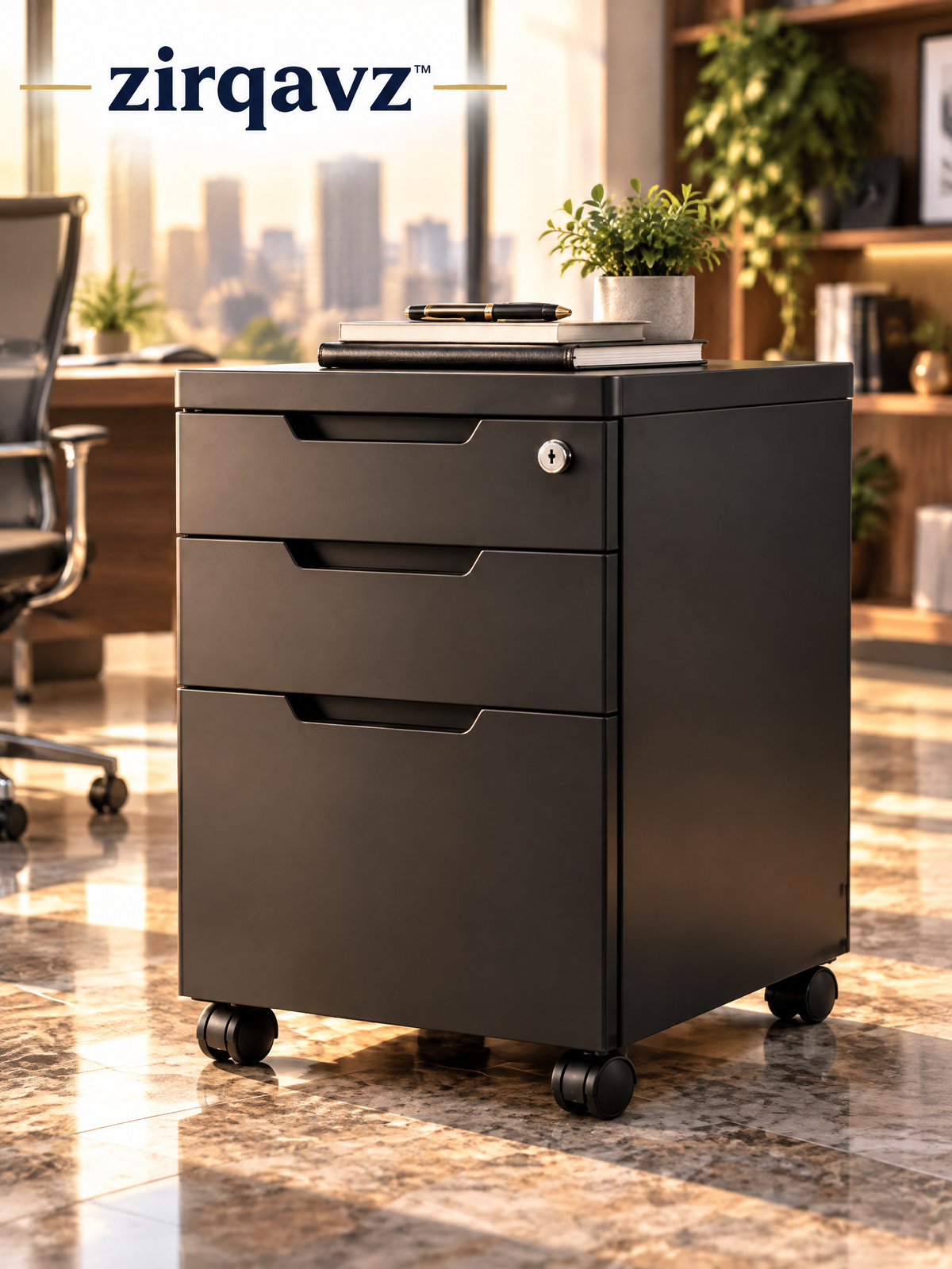 zirqavz™ FileCore 3-Drawer Mobile File Cabinet