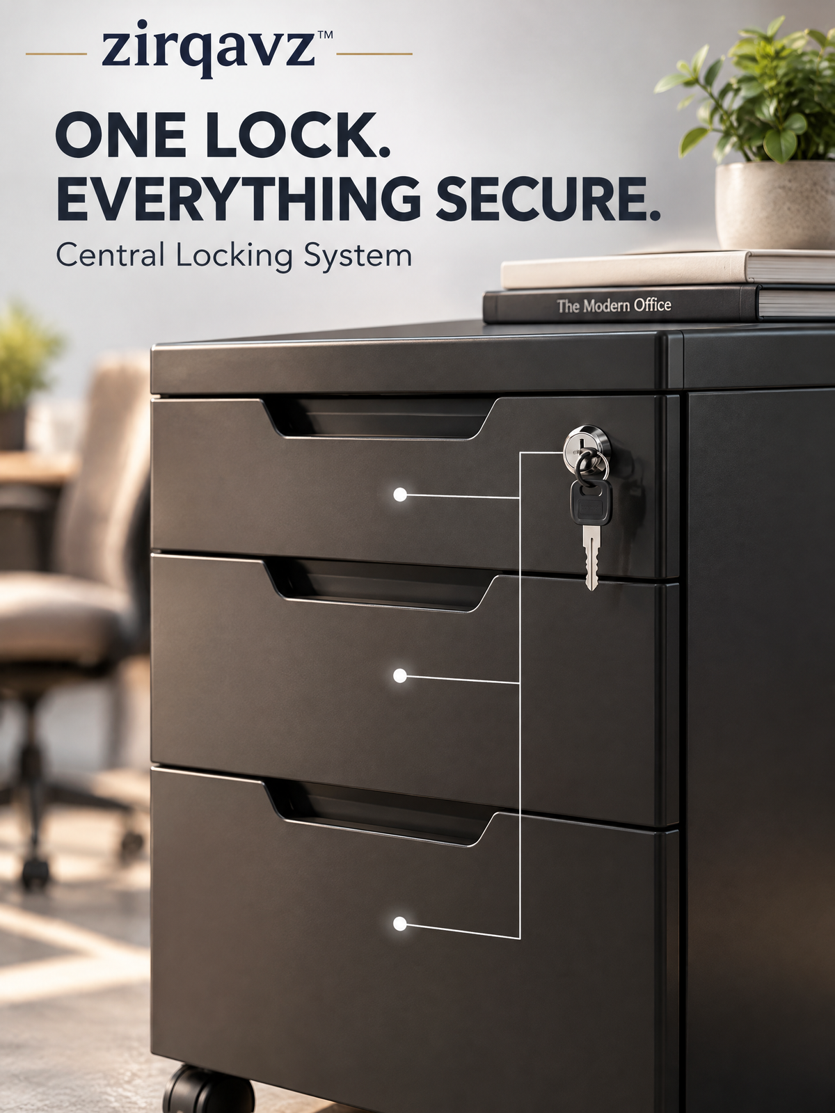 zirqavz™ FileCore 3-Drawer Mobile File Cabinet