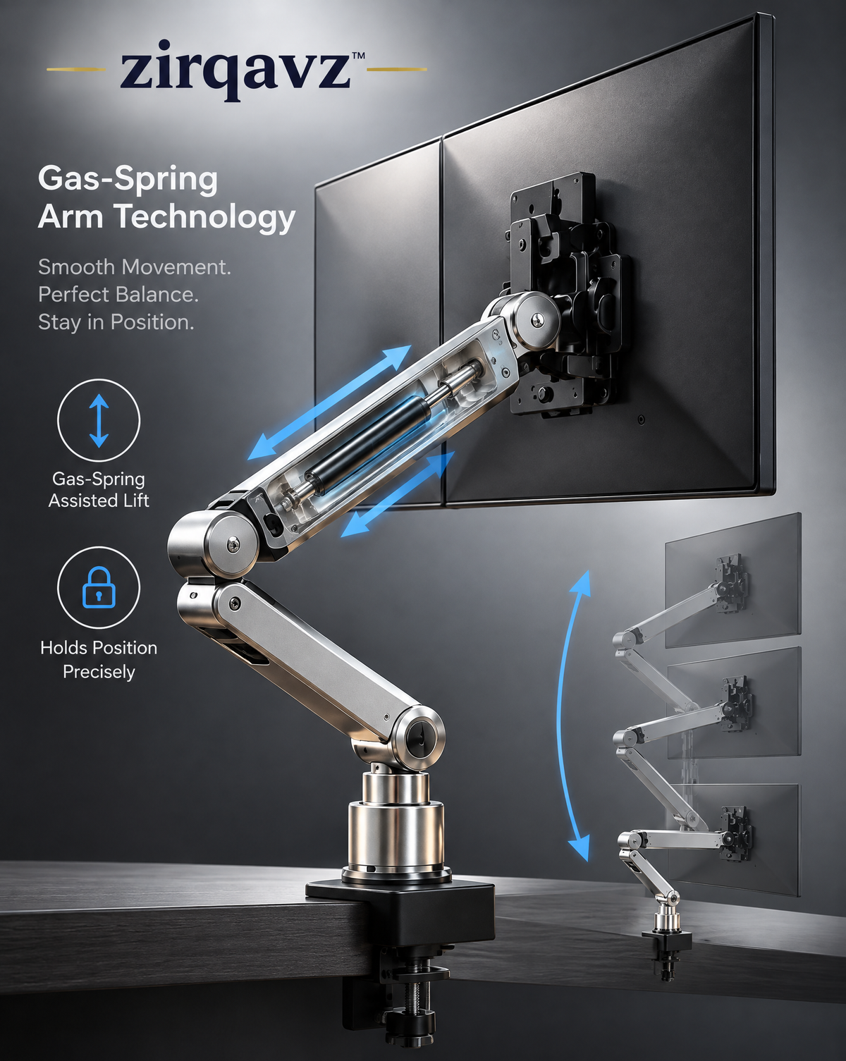 ZIRQAVZ™ FlexMount Pro Adjustable Monitor Arm