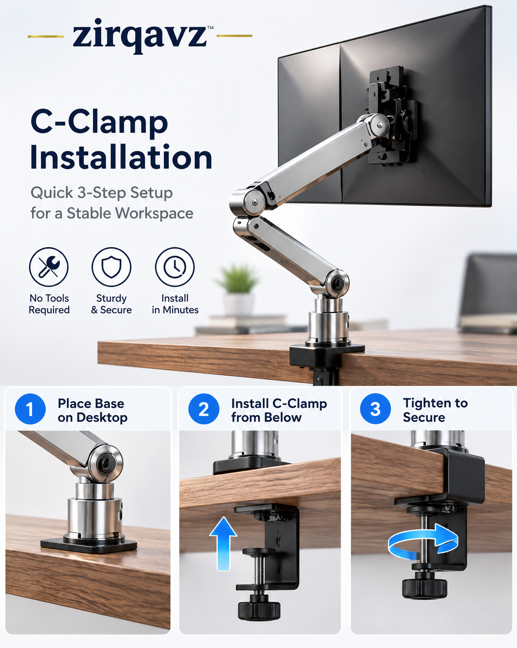 ZIRQAVZ™ FlexMount Pro Adjustable Monitor Arm