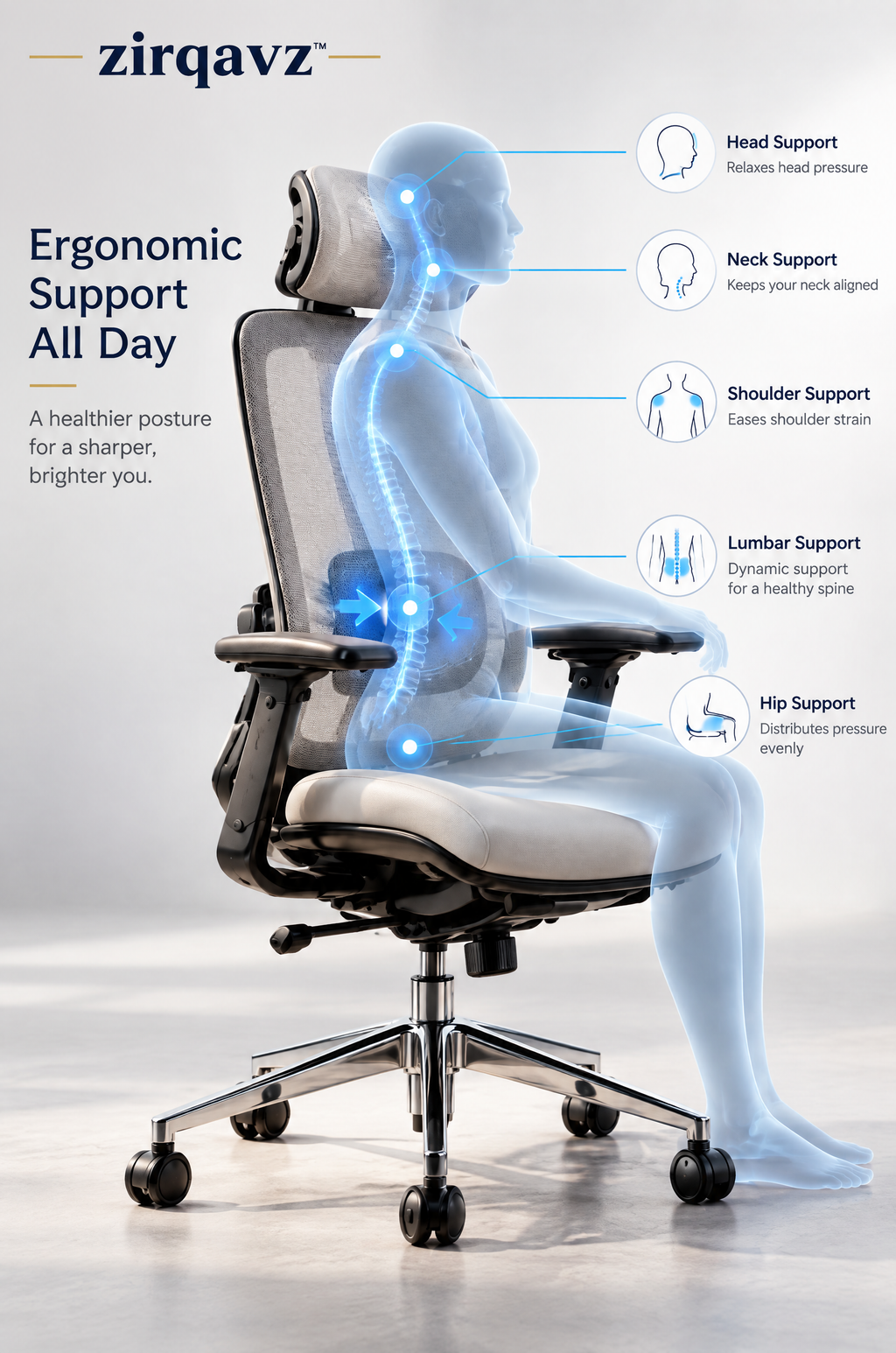 ZIRQAVZ™ ErgoFlex Pro Ergonomic Office Chair