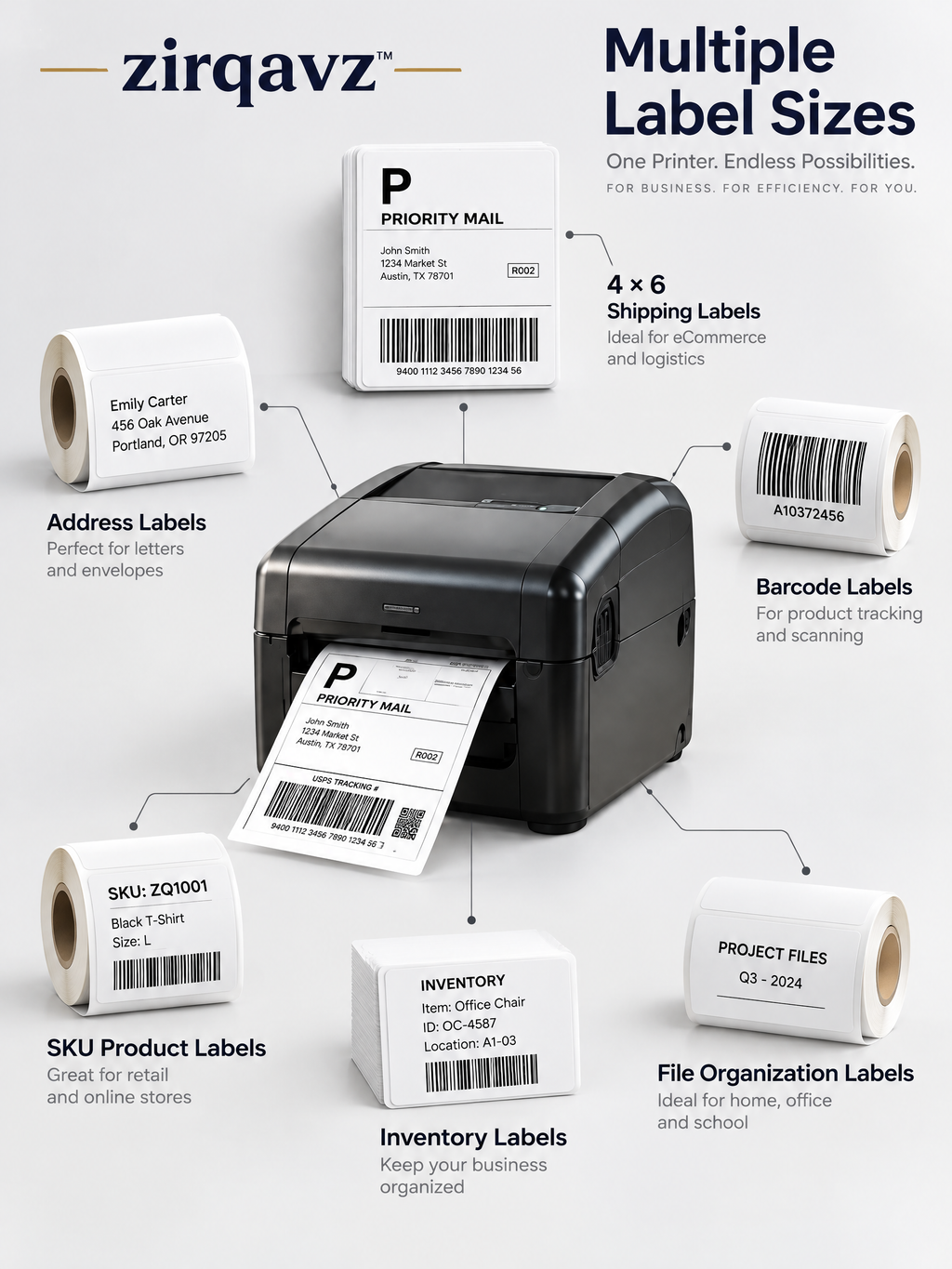 ZIRQAVZ™ LabelFlow Pro Thermal Shipping Label Printer